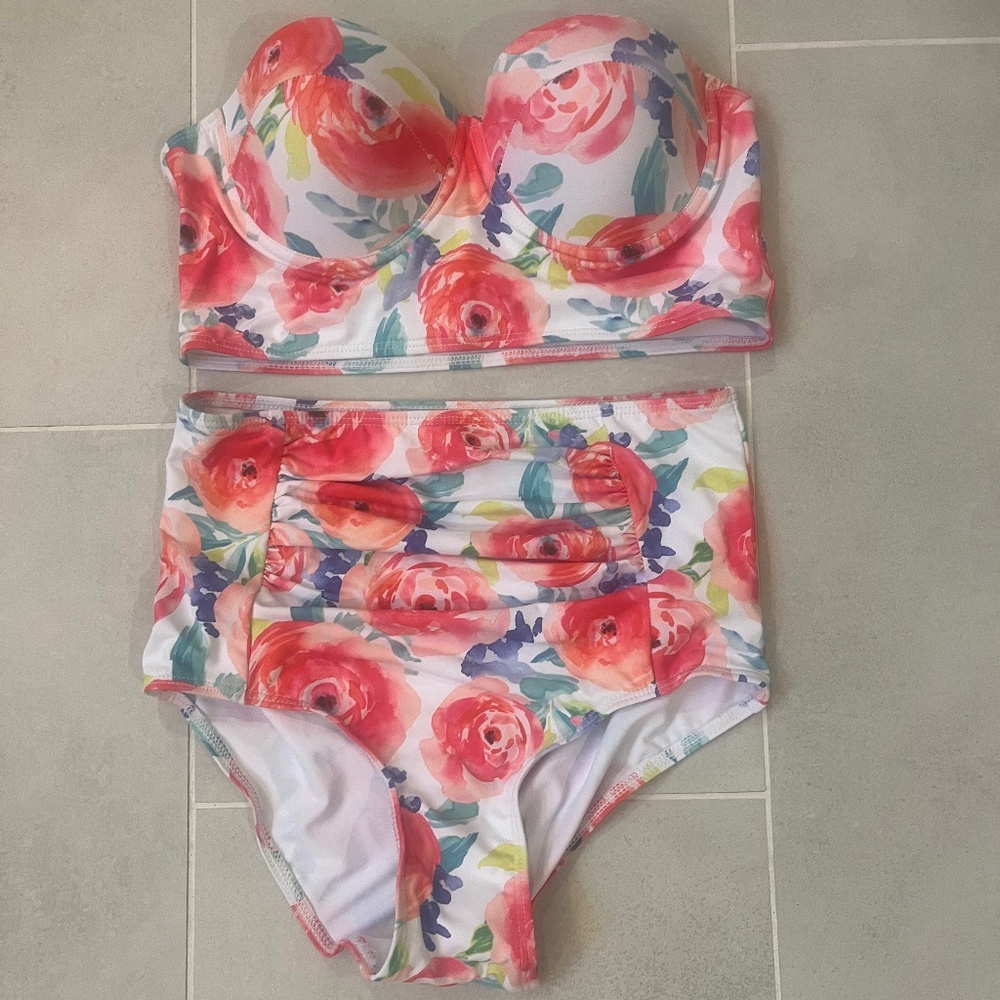 Floral swimsuit, women’s bikini, high waisted swimsuit